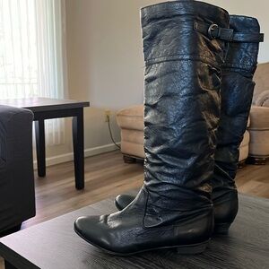 Black Leather Thigh High Boots